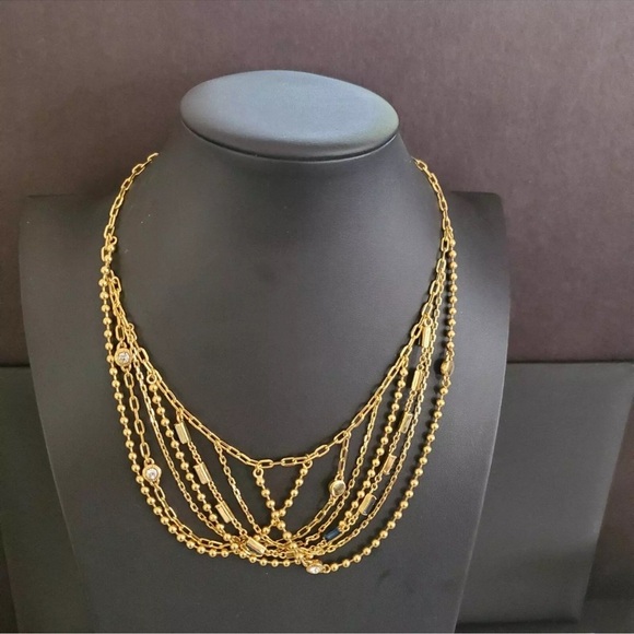 New Coach Elegant Gold Multi-Layer Chain Necklace with Gem Accents - Picture 7 of 7